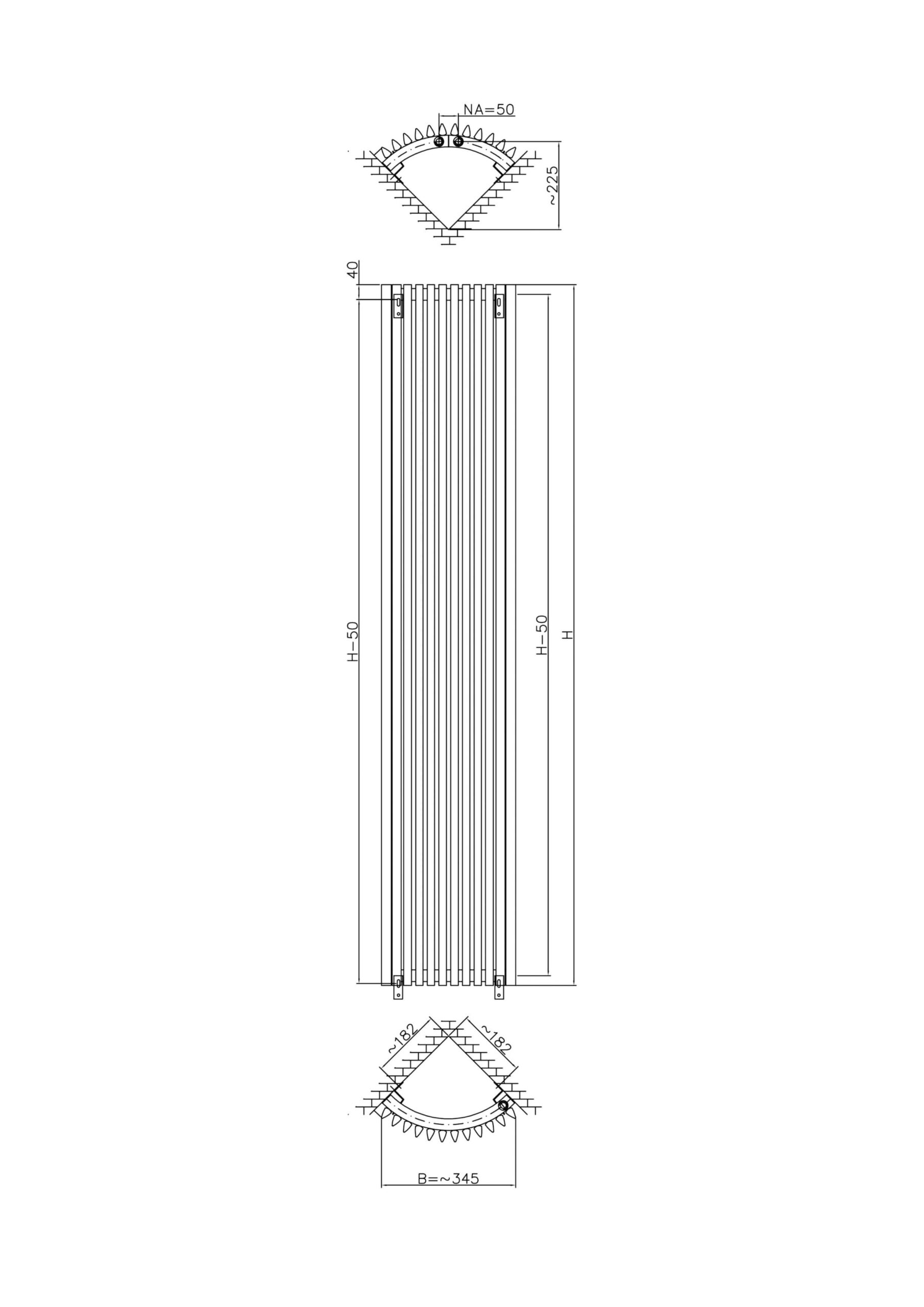 Chorus-Corner-Drawing-scaled-2.jpg Corus Corner Single Vertical Designer Radiator, Supplied with Central Connection (Anthracite)