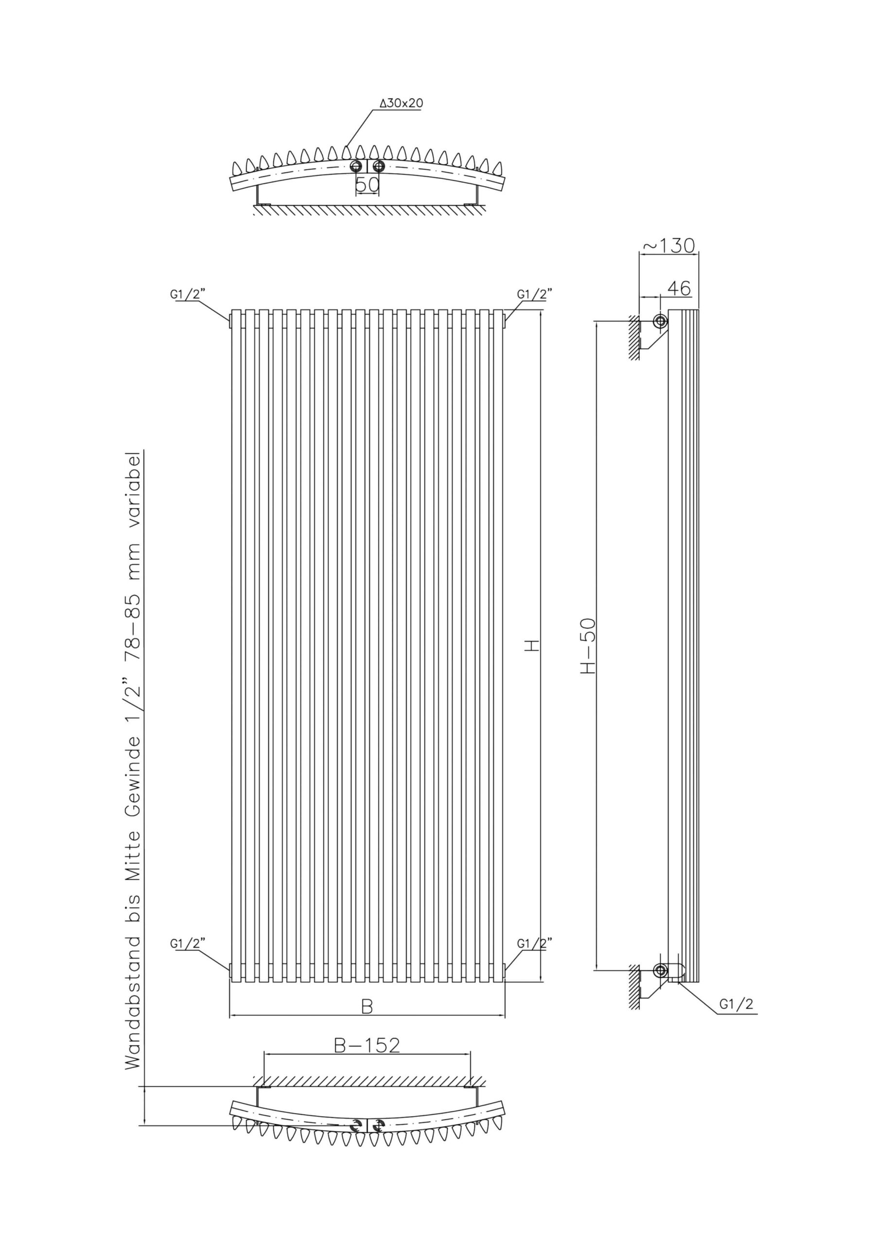 Chorus-Curved-Drawing-scaled-2.jpg Corus Curved Single Vertical Designer Radiator, Supplied with Central Connection (WHITE)
