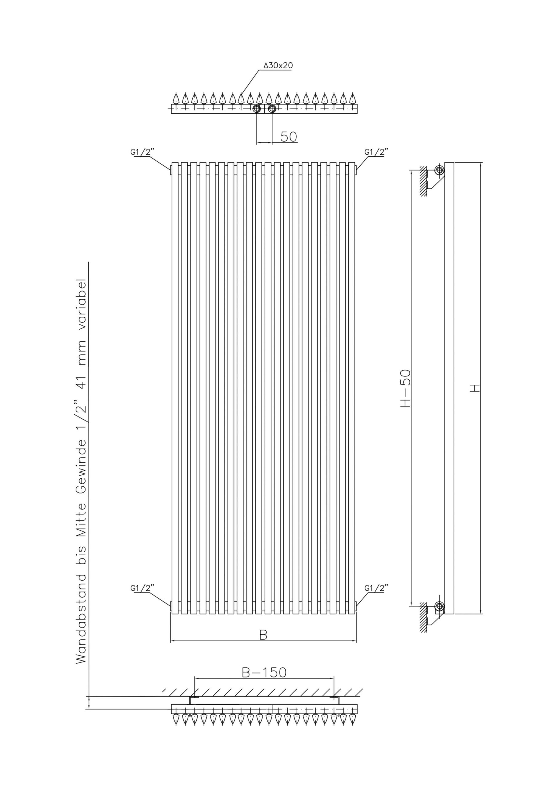 Chorus-Drawing-scaled-2.jpg Corus Single Vertical Designer Radiator, Supplied with Central Connection (Anthracite)