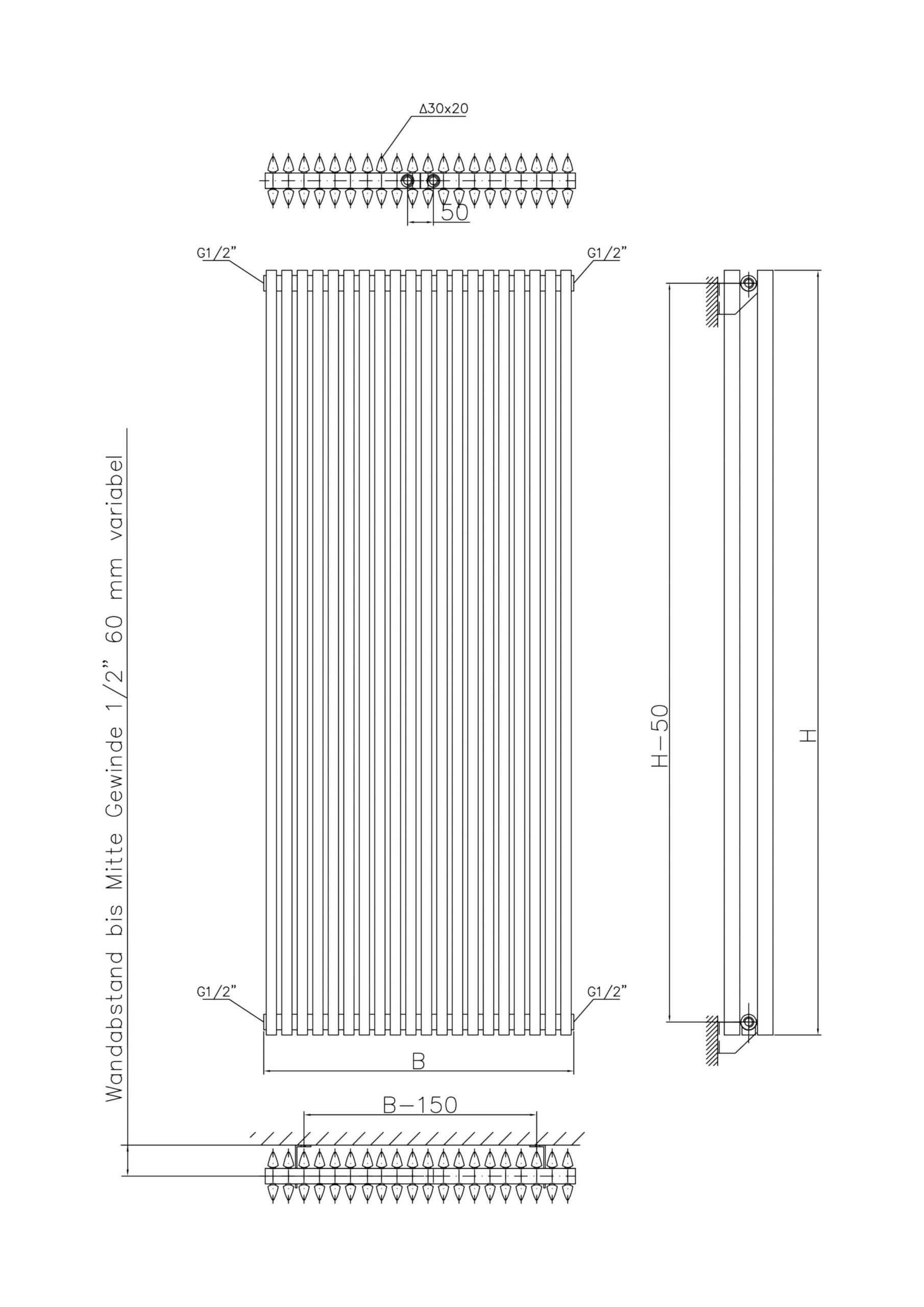 Chorus-Duo-Drawing-1-scaled-2.jpg Corus Duo Vertical Designer Radiator, Supplied with Central Conncection (Anthracite)