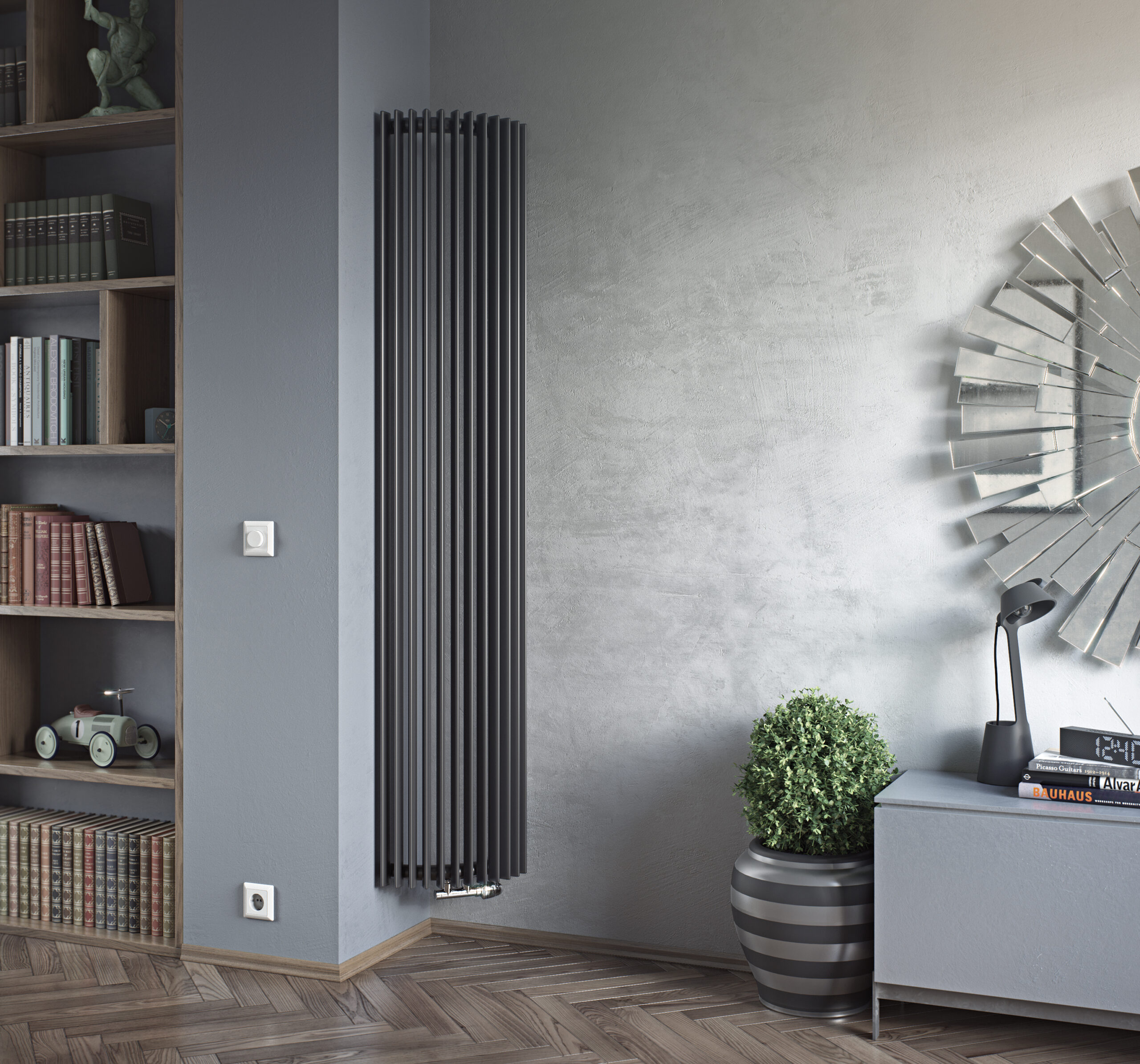 Eucotherm-Corus-Corner-Anthracite-scaled-2.jpg Corus Corner Single Vertical Designer Radiator, Supplied with Central Connection (Anthracite)