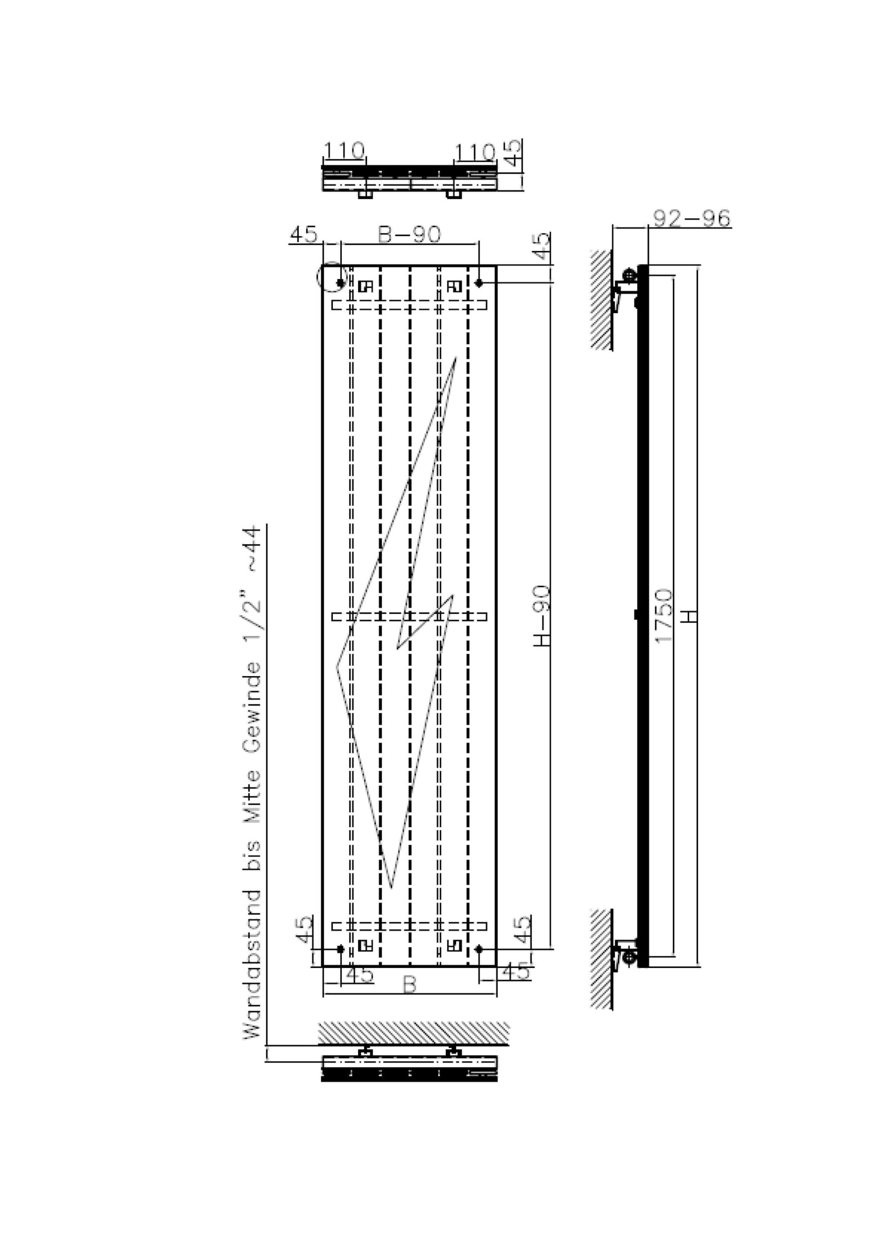 Mars-Vitro-Drawing-scaled-2.jpg Mars Vitro Single Vertical Designer Radiator with Central Connection (Full Mirror)